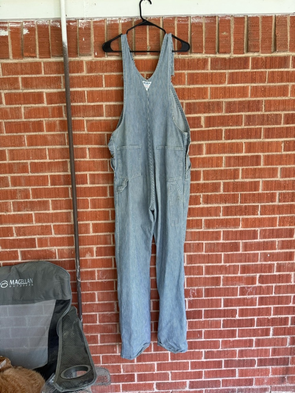 Vintage 80s Oshkosh blue and white striped adult overalls 34x35 - Picture 5 of 7